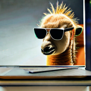 a lama with sunglasses next to a computer, generated using stable diffusion with Steps: 48, Sampler: LMS Karras, CFG scale: 6, Seed: 1937289325, Face restoration: CodeFormer, Size: 512x512, Model hash: 4711ff4dd2, Model: v2-1_768-nonema-pruned, Version: v1.2.1